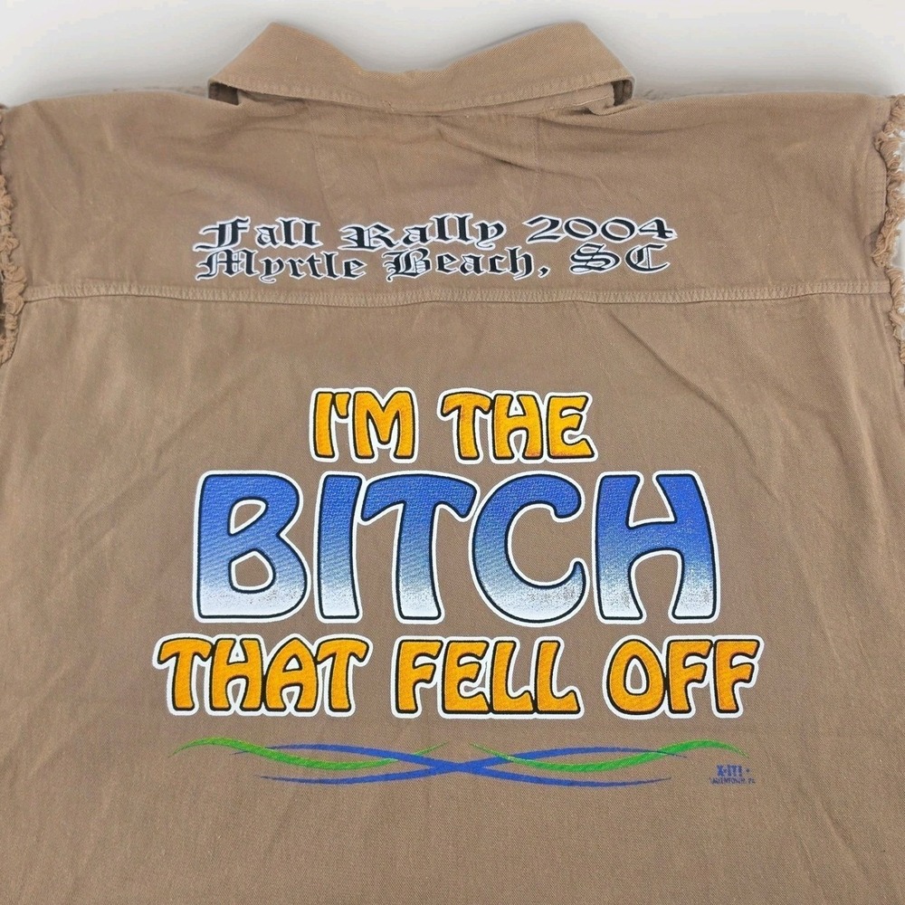 Vintage Biker Cutoff Vest Mens 2XL Brown Myrtle Beach Fall Rally 2004 Graphic